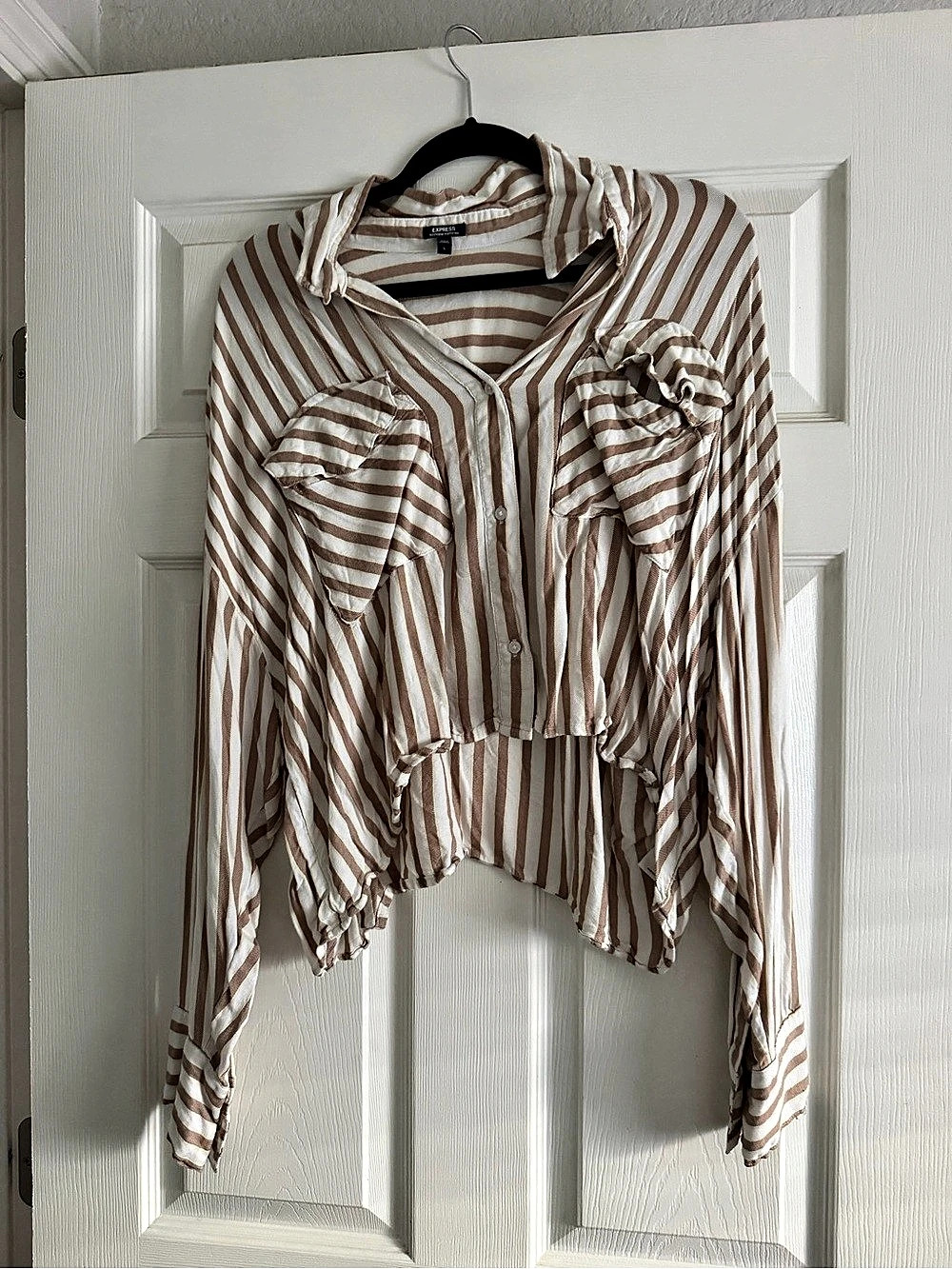 Express Striped Blouse in Brown & White